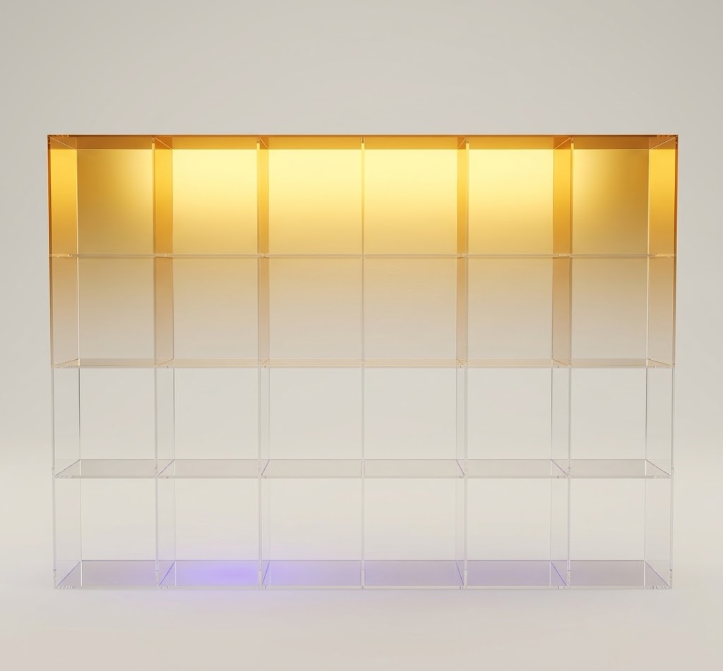亚克力黄色渐变多宝格展示柜盲盒玩具展柜定制