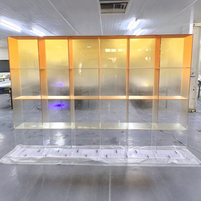 亚克力黄色渐变多宝格展示柜盲盒玩具展柜定制 图片 4