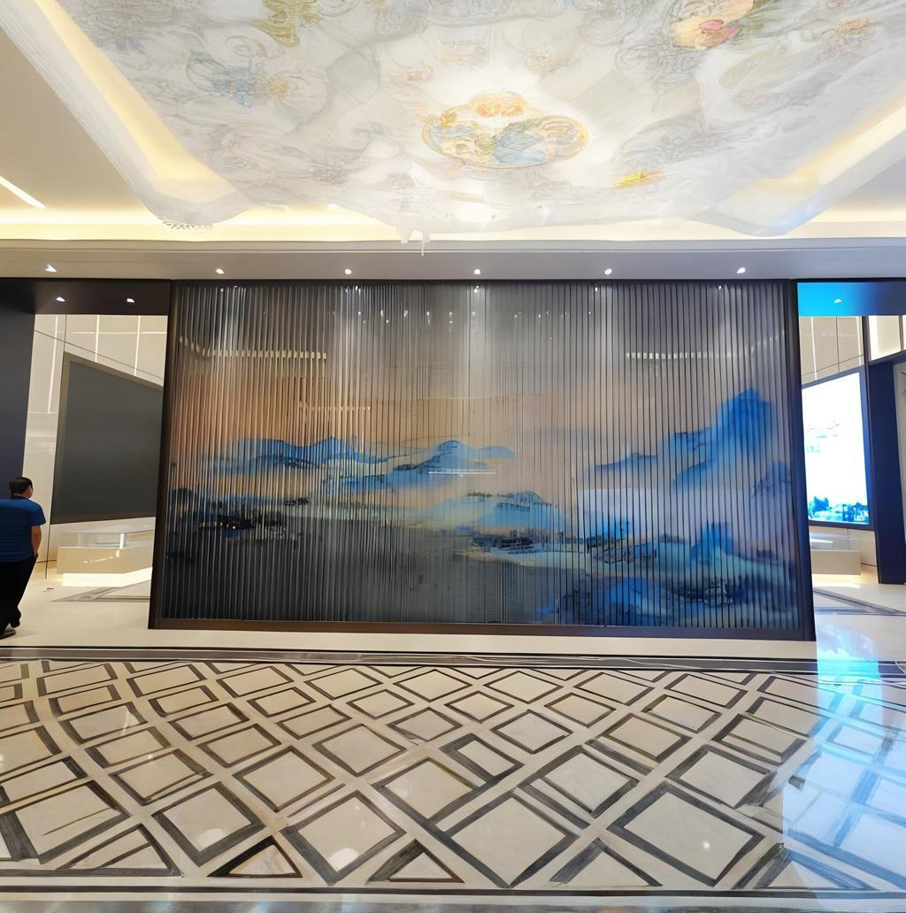 来图定制亚克力大型工程酒店会议厅千里江山背景墙亚克力装饰工程