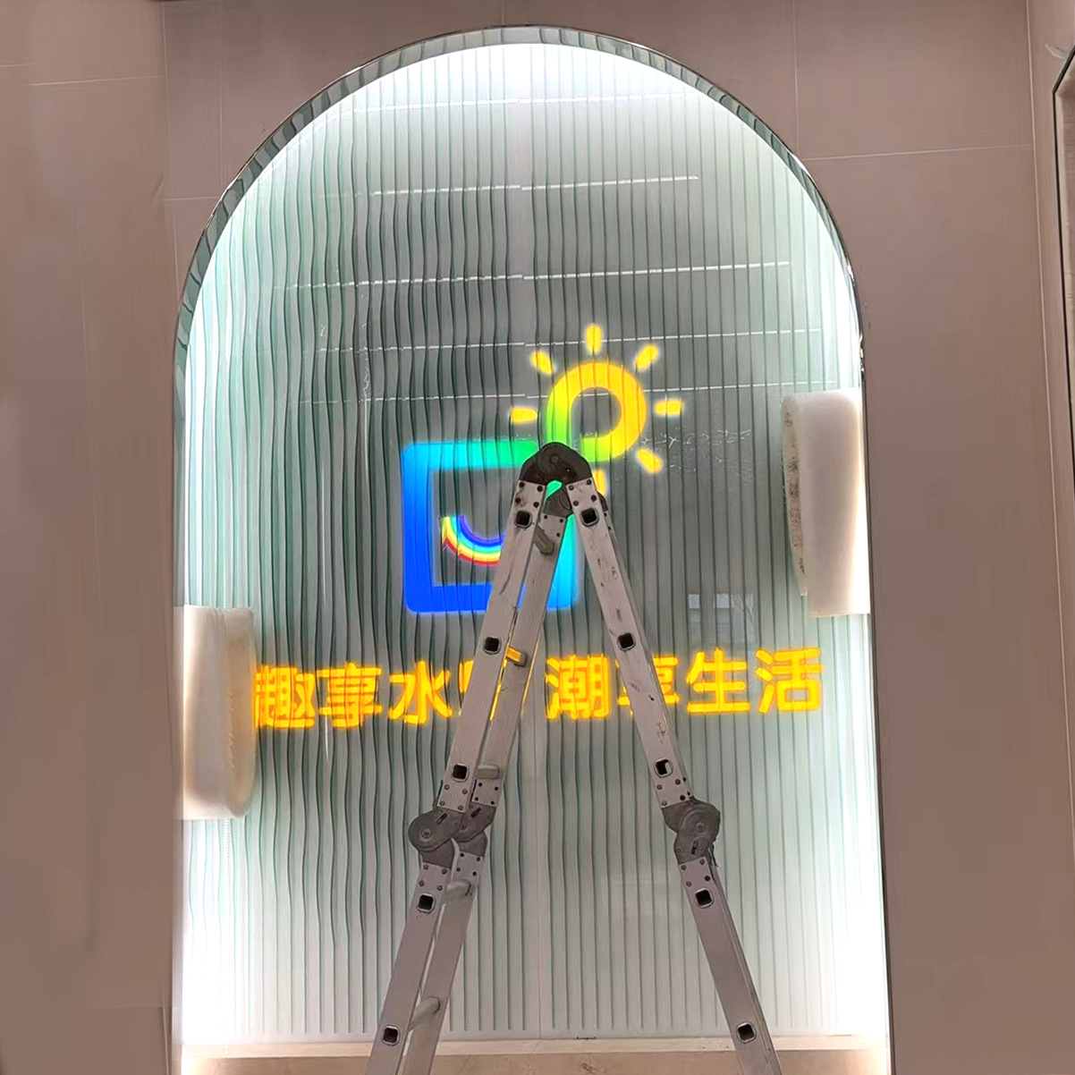 亚克力led发光蓝绿色屏风家居装饰品商场有机玻璃幕墙隔断背景墙 图片 2